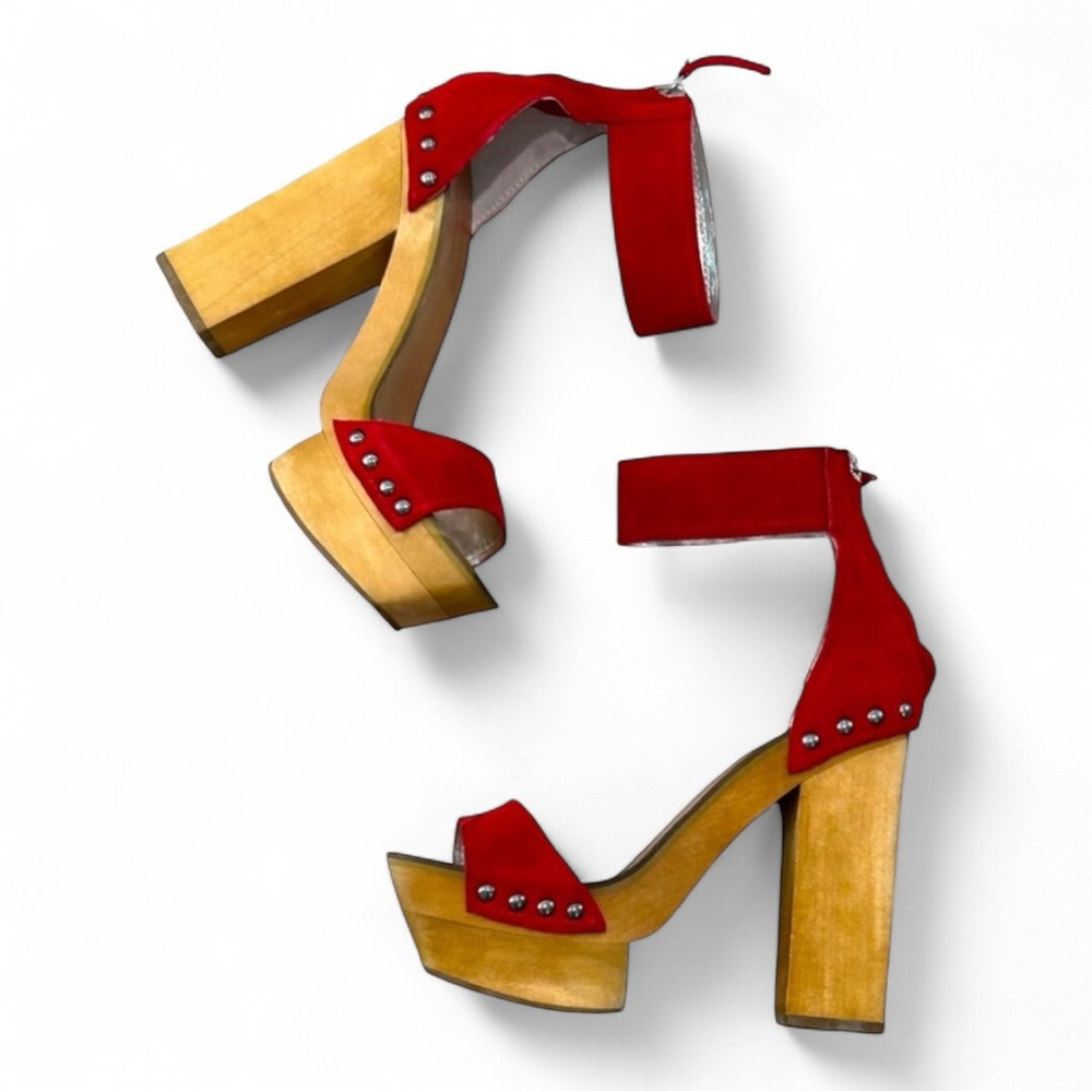 Bebe Red Suede Leather Ankle Strap Platform Heels
